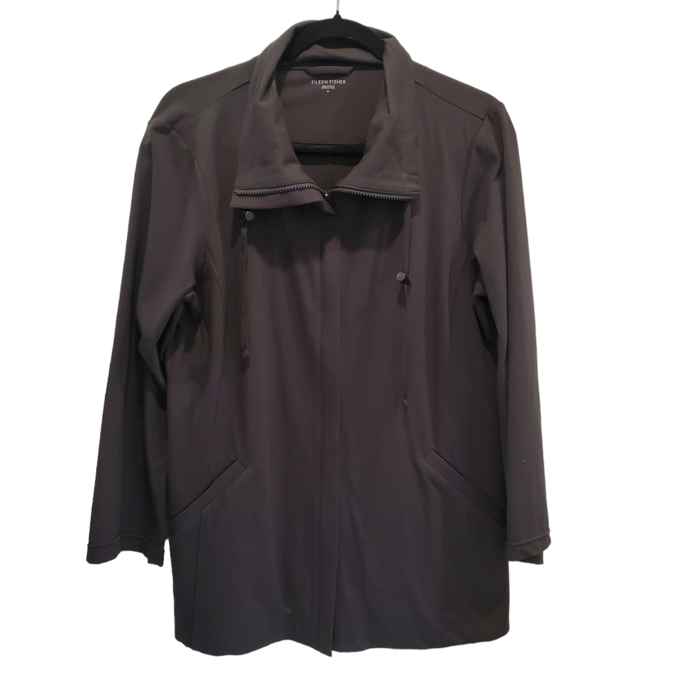 Eileen Fisher Organic Cotton Jersey High CollarDrawstring Jacket Size Medium